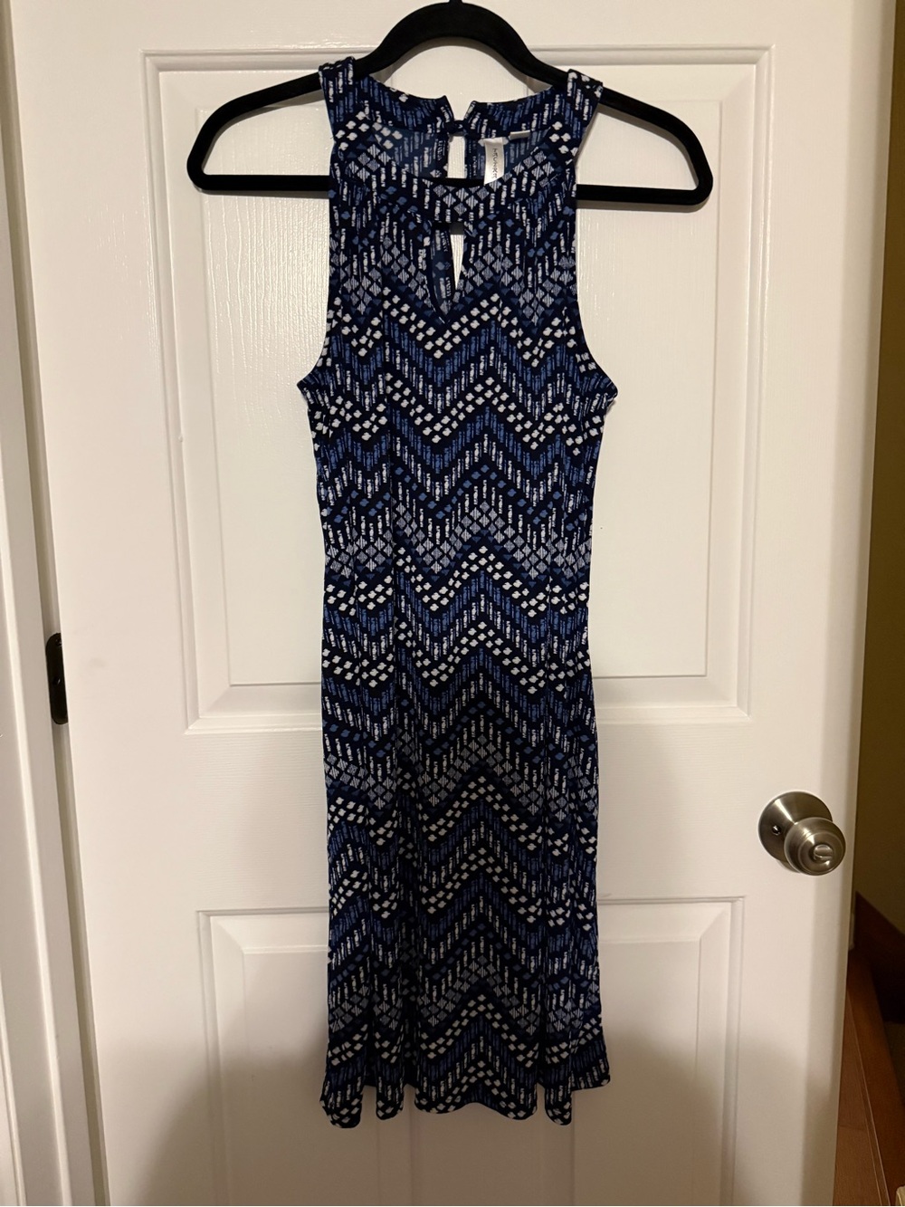 Tacera Blue Chevron Halter Neck Shift Dress Size M